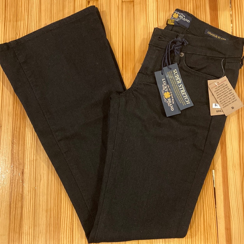 Lucky Brand Charlie Flare Low Rise Black Denim Slim Stretch Jeans 0/25 L: 32 NWT
